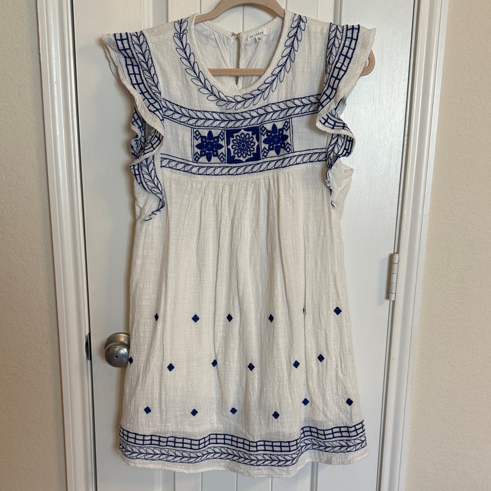 White and Blue Embroidered Women’s Dress